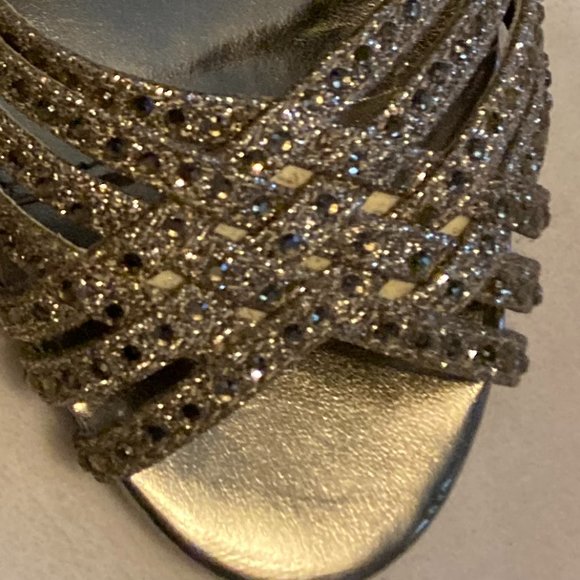 Nina Gold Glitter, Rhinestone Open Toe Pumps - Picture 2 of 5